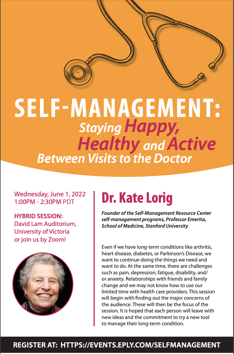 Kate Lorig to present "Self-Management: Staying Happy, Healthy, and Active Between Doctor Visits"